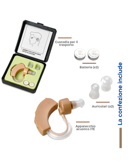 Mini Apparecchio Acustico Orecchio Auricolare Amplificatore di Suoni a Batterie