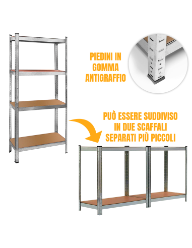 Scaffale in Metallo 4 Ripiani Portata 280Kg...