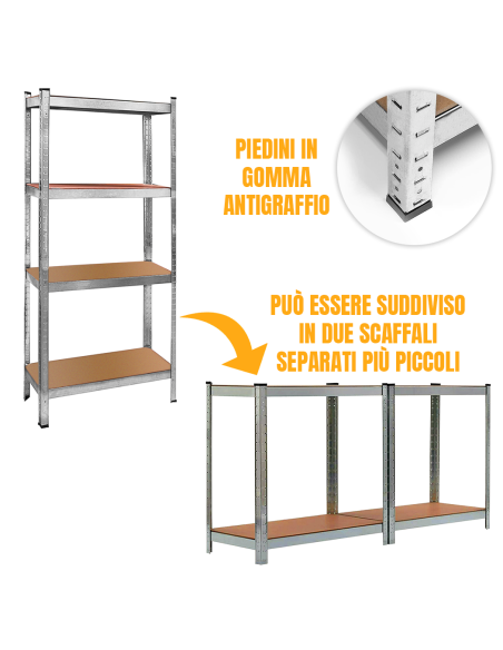 Scaffale in Metallo 4 Ripiani Portata 280Kg H173x75x30cm con Ripiani Regolabili