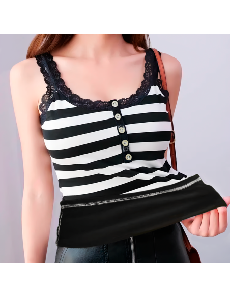 Canotta Donna a Spalline Termica Interno Felpato Fantasia a Righe Elasticizzata