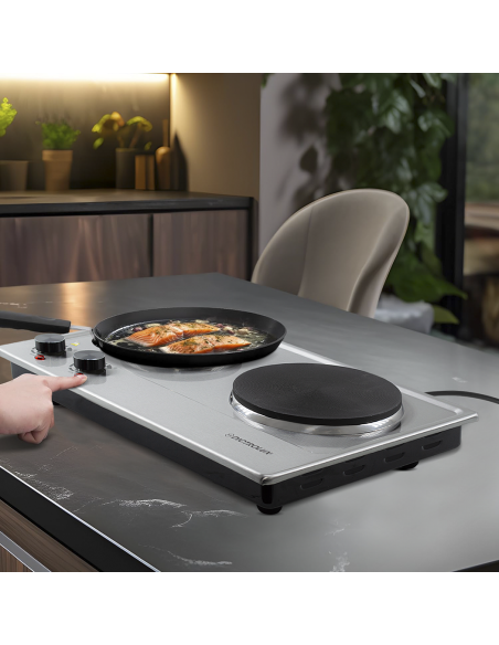 Fornello Elettrico Dictrolux Acciaio Doppia Piastra 2500W Termostato Regolabile