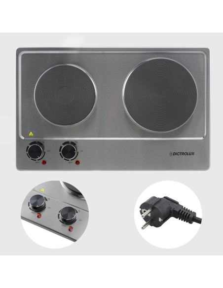 Fornello Elettrico Dictrolux Acciaio Doppia Piastra 2500W Termostato Regolabile
