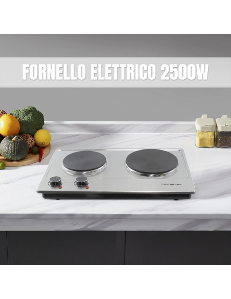 Fornello Elettrico Dictrolux Acciaio Doppia Piastra 2500W Termostato Regolabile