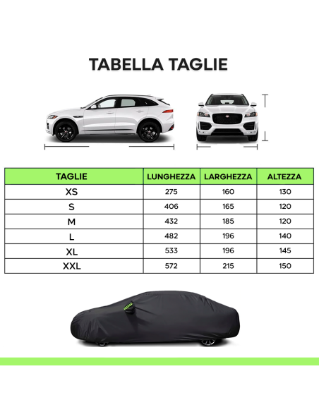 Telo Copriauto Felpato Catarifrangente Impermeabile Antigraffio Chiusura con Zip