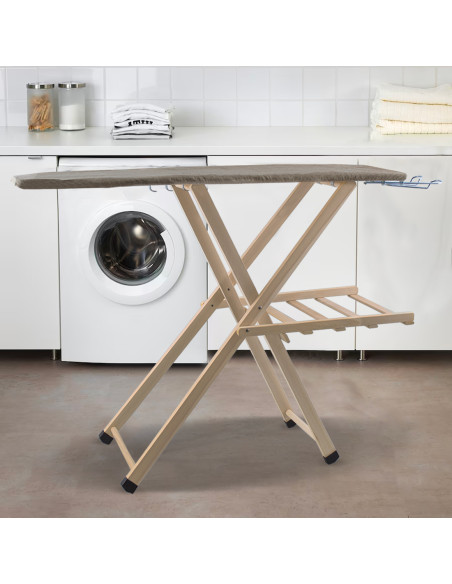 Asse da Stiro Legno LADY Pieghevole Regolabile con Supporto e Porta Caldaia