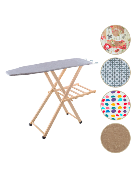 Asse da Stiro Legno LADY Pieghevole Regolabile con Supporto e Porta Caldaia