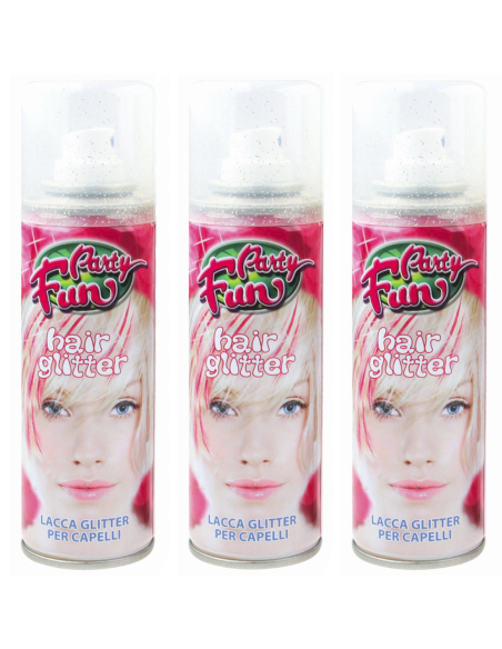 Set 3pz Spray Lacca Glitter Temporaneo per Capelli 125ml Brillantini Colorati