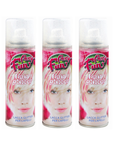 Image of Set 3pz Spray Lacca Glitter Temporaneo per Capelli 125ml Brillantini Colorati Argento052
