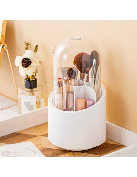 Porta Pennelli Make Up Organizer Trucchi con Coperchio Rotante 360° 7 Scomparti