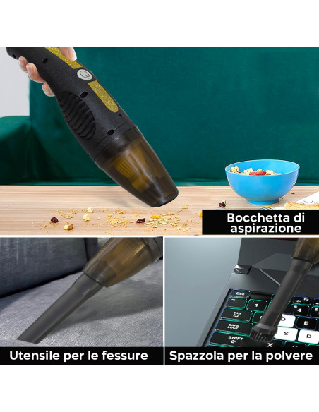 Mini Aspirapolvere Portatile per Auto Aspirabriciole Ricaricabile USB Senza Fili