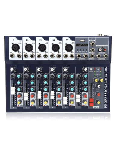 Mixer Audio 7 Canali Professionale Bluetooth Console Alimentazione Phantom 48V
