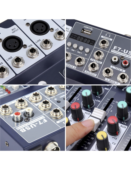 Mixer Audio 7 Canali Professionale Bluetooth Console Alimentazione Phantom 48V