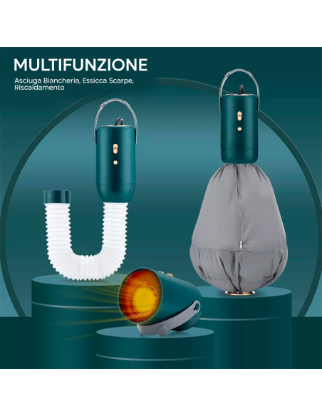 Mini Asciugatrice Elettrica Portatile da Viaggio Essiccatore di Scarpe con Tubo