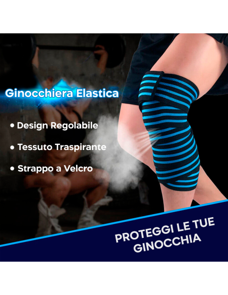 Fascia Ginocchio Tutore Elastico Chiusura a Velcro Regolabile Anti Strappamento