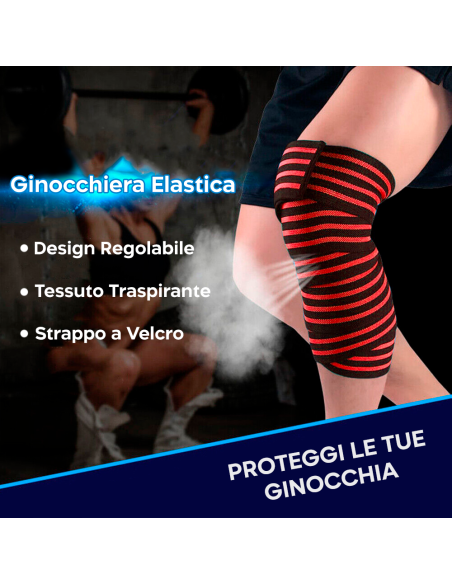 Fascia Ginocchio Tutore Elastico Chiusura a Velcro Regolabile Anti Strappamento