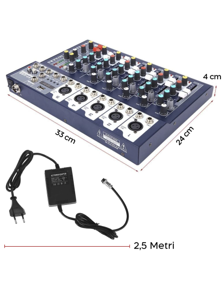 Mixer Audio 7 Canali Professionale Bluetooth Console Alimentazione Phantom 48V