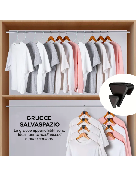 Set 10pz Grucce Appendiabiti a Sospensione Connettori in Plastica Salvaspazio