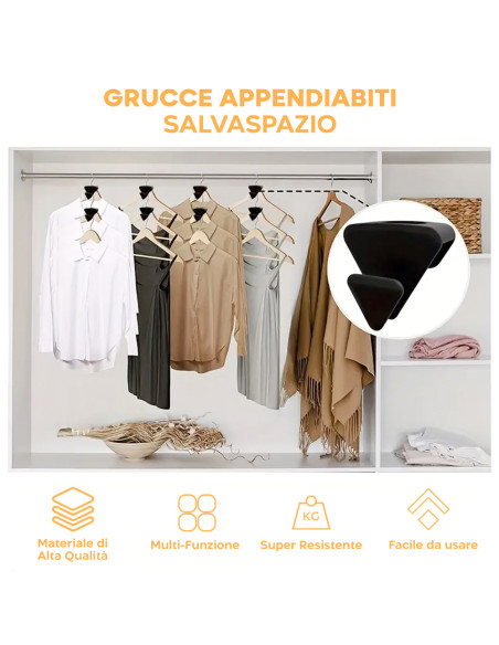 Set 10pz Grucce Appendiabiti a Sospensione Connettori in Plastica Salvaspazio
