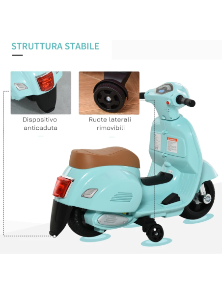 Mini Moto Elettrica per Bambini VESPA PIAGGIO 6V Fari e Clacson 18-36 mesi