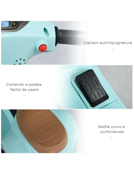 Mini Moto Elettrica per Bambini VESPA PIAGGIO 6V Fari e Clacson 18-36 mesi