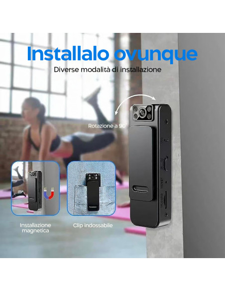 Mini Videocamera Portatile Wireless 1080HD Visione Notturna con Clip e Magnete