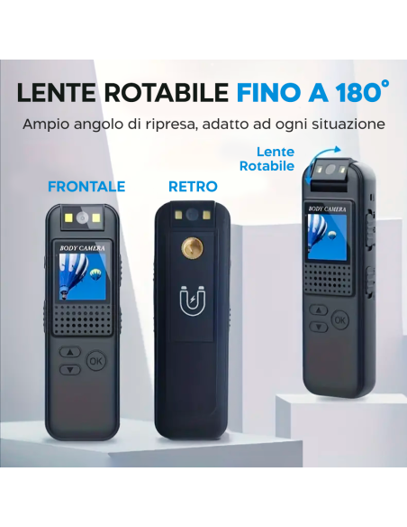 Mini Videocamera Audio Portatile Schermo Full HD Visione Notturna Clip sul Retro