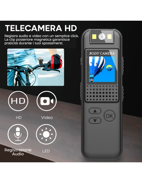 Mini Videocamera Audio Portatile Schermo Full HD Visione Notturna Clip sul Retro