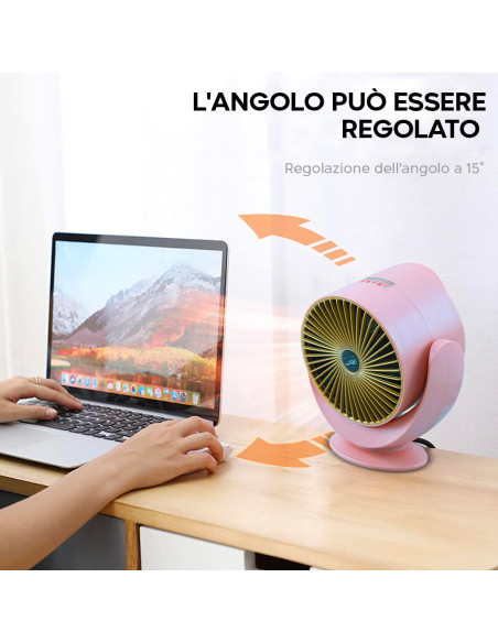 Mini Termoventilatore Elettrico 900W Stufa Scrivania da Tavolo con Inclinazione