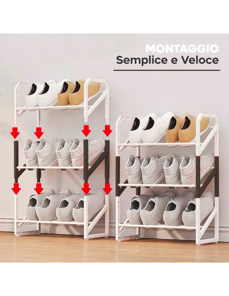 Scaffale Scarpiera per Scarpe Organizzatore Plastica Multifunzionale 3 Ripiani