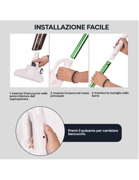 Aspirapolvere Senza Fili Portatile Multifunzione Ricaricabile USB con Filtro