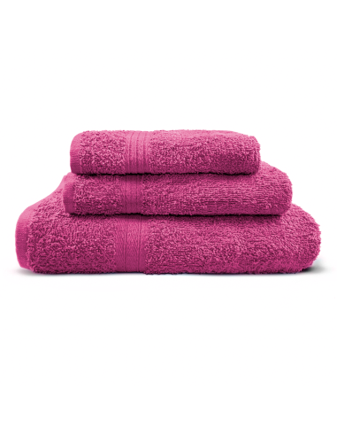 Tris Asciugamani da Bagno Hotel in Spugna Viso Ospite e Telo Doccia Tinta Unita Fucsia
