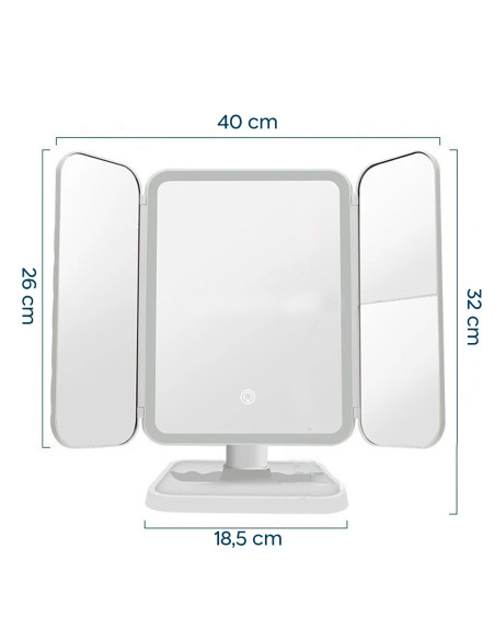 Specchio Cosmetico LED Make UP Ricaricabile Zoom 3x Design Touch con 3 Modalità