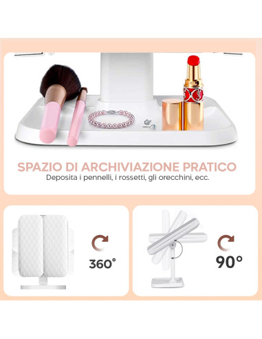 Specchio Cosmetico LED Make UP Ricaricabile...
