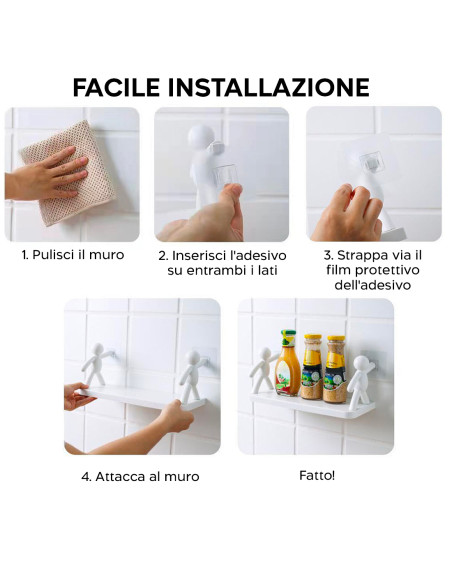 Mensola Portaoggetti Organizer a Parete Montaggio Senza Foro per Bagno e Cucina