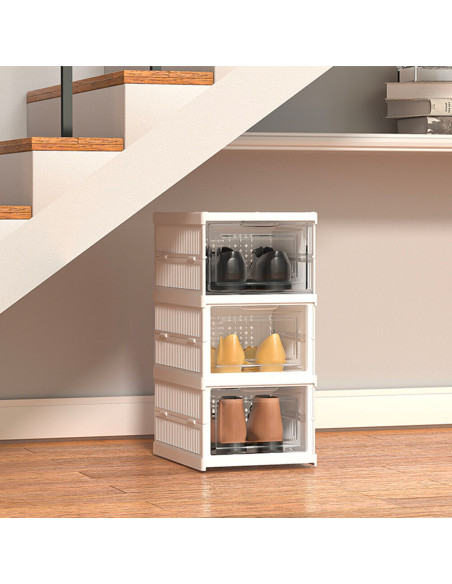 Scarpiera 3 Scatole Impilabile Contenitore Pieghevole Organizzatori Porta Scarpe