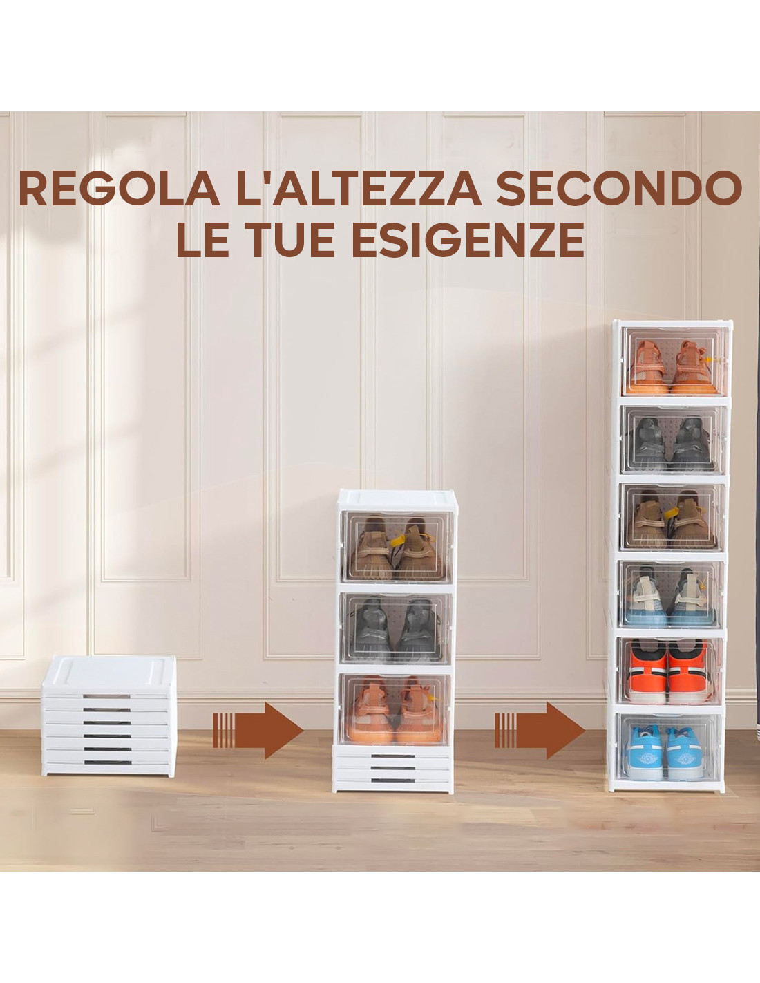 6 set di 6 contenitori per scarpe, 33x23x12cm - contenitori per