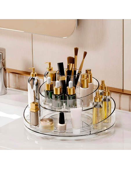 Organizzatore Porta Trucco Trasparente Contenitore Salvaspazio Rotante a 360°