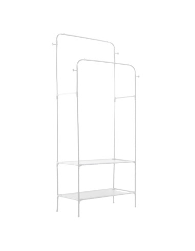 Scaffale Multifunzione Scarpiera Appendiabiti e Attaccapanni Stand in Metallo Bianco
