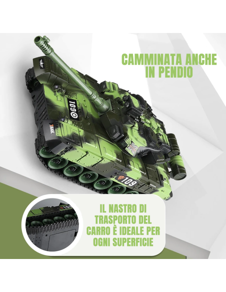 Carro Armato Telecomandato Giocattolo per Bambini Scala 1:30 Effetti Sonori Luci