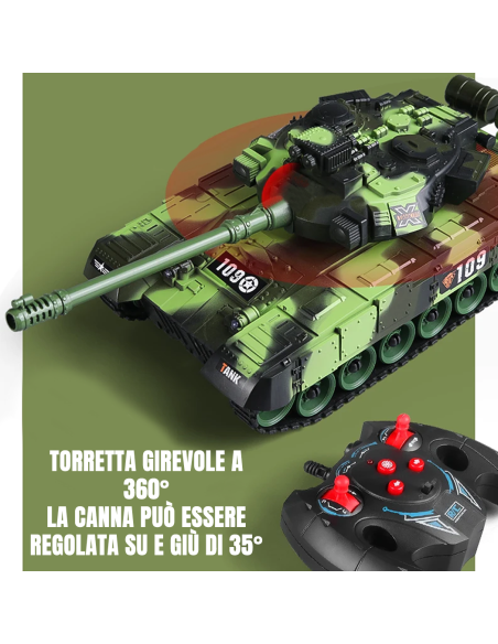 Carro Armato Telecomandato Giocattolo per Bambini Scala 1:30 Effetti Sonori Luci