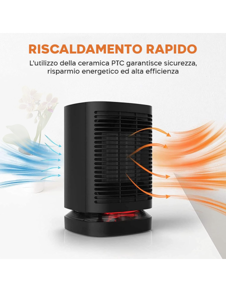 Mini Stufa Elettrica 950W Portatile da Scrivania Termoventilatore Oscillante