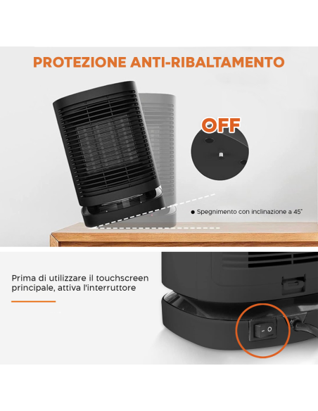 Mini Stufa Elettrica 950W Portatile da Scrivania Termoventilatore Oscillante