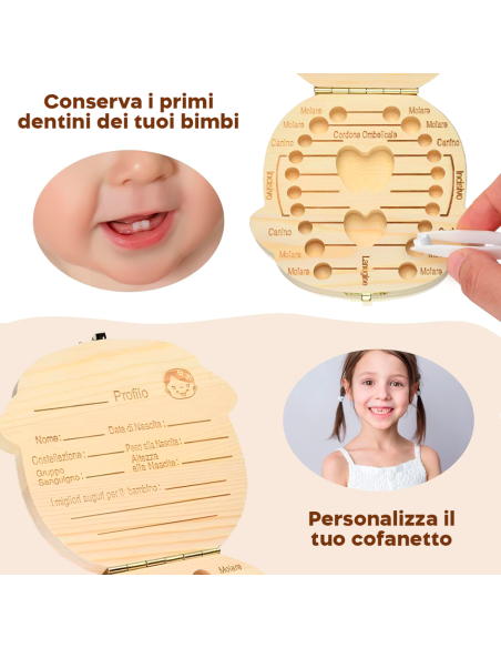 Cofanetto in legno 4221 porta dentini da latte per maschietto e femminuccia