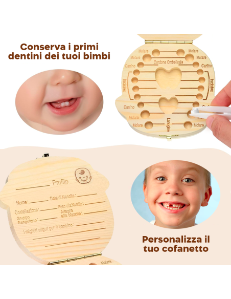 Cofanetto in legno 4221 porta dentini da latte per maschietto e femminuccia