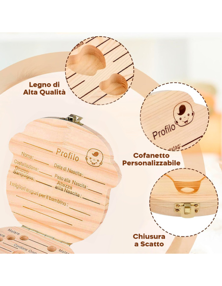 Cofanetto in legno 4221 porta dentini da latte per maschietto e femminuccia