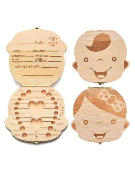Cofanetto in legno 4221 porta dentini da latte per maschietto e femminuccia