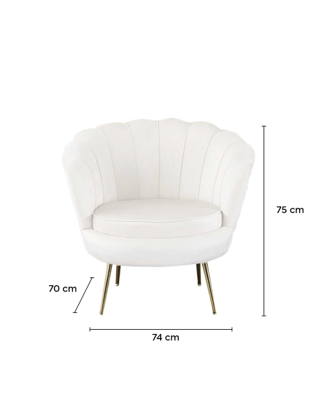 Poltrona a Conchiglia SOFIA in Velluto Vintage con Piedi Oro 75x70x74 cm Salotto