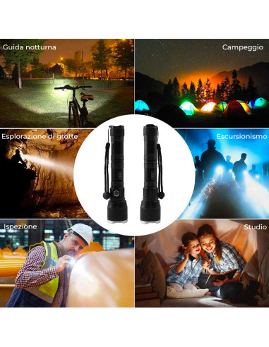 Torcia LED Batteria a Litio Potente...
