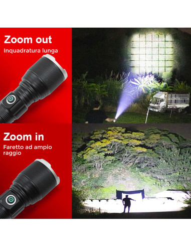 Torcia LED Batteria a Litio Potente...