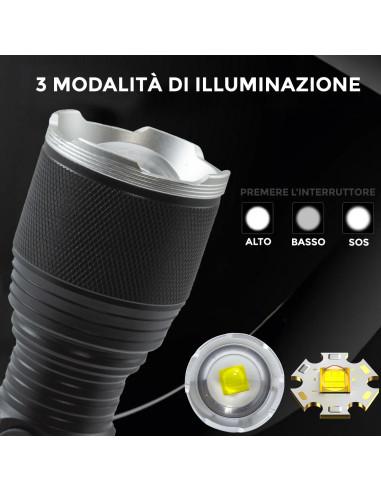 Torcia LED Batteria a Litio Potente...